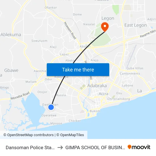 Dansoman Police Station to GIMPA SCHOOL OF BUSINESS map