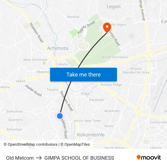 Old Melcom to GIMPA SCHOOL OF BUSINESS map
