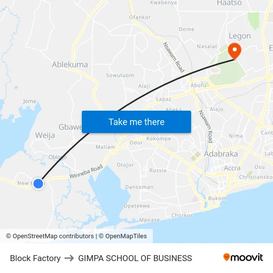 Block Factory to GIMPA SCHOOL OF BUSINESS map