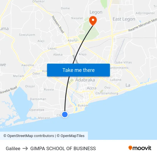 Galilee to GIMPA SCHOOL OF BUSINESS map