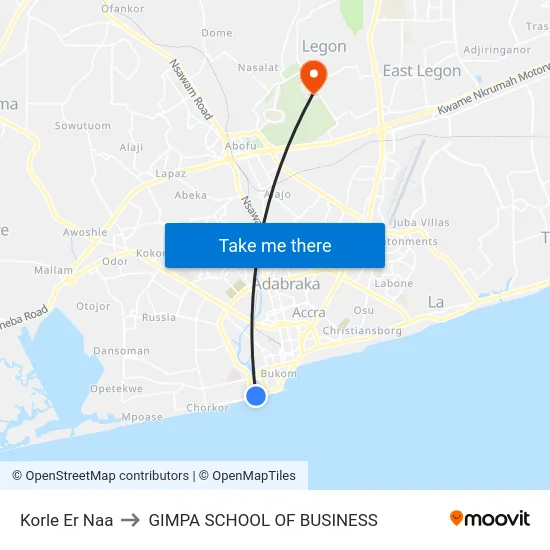 Korle Er Naa to GIMPA SCHOOL OF BUSINESS map