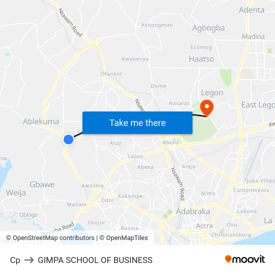 Cp to GIMPA SCHOOL OF BUSINESS map