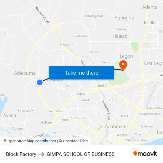 Block Factory to GIMPA SCHOOL OF BUSINESS map