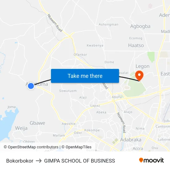Bokorbokor to GIMPA SCHOOL OF BUSINESS map