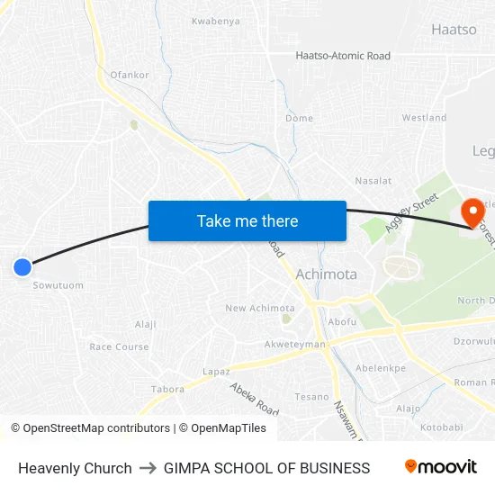 Heavenly Church to GIMPA SCHOOL OF BUSINESS map