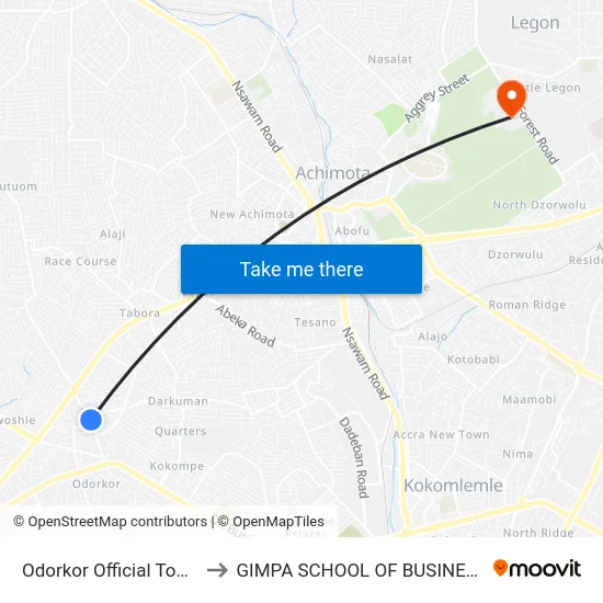 Odorkor Official Town to GIMPA SCHOOL OF BUSINESS map
