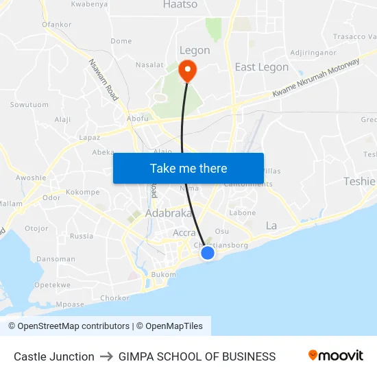 Castle Junction to GIMPA SCHOOL OF BUSINESS map