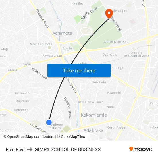 Five Five to GIMPA SCHOOL OF BUSINESS map