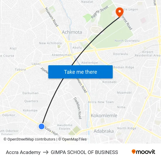 Accra Academy to GIMPA SCHOOL OF BUSINESS map