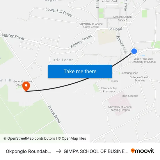 Okponglo Roundabout to GIMPA SCHOOL OF BUSINESS map