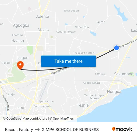 Biscuit Factory to GIMPA SCHOOL OF BUSINESS map