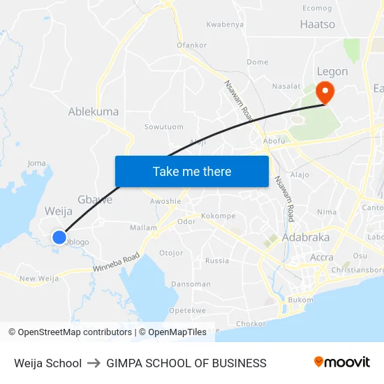 Weija School to GIMPA SCHOOL OF BUSINESS map