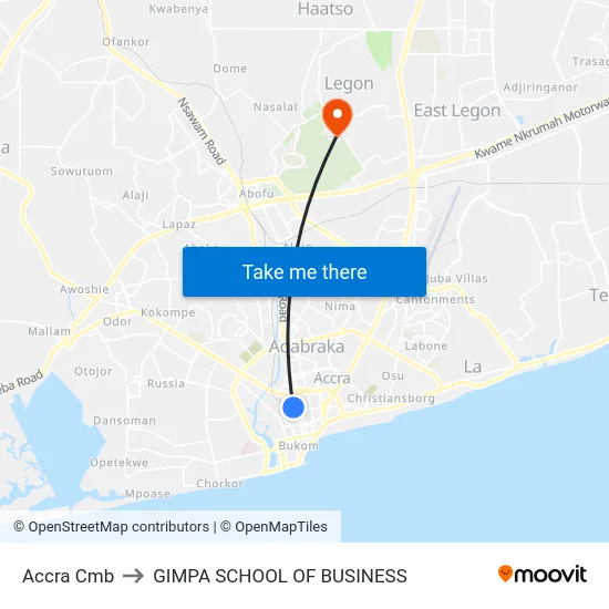 Accra Cmb to GIMPA SCHOOL OF BUSINESS map