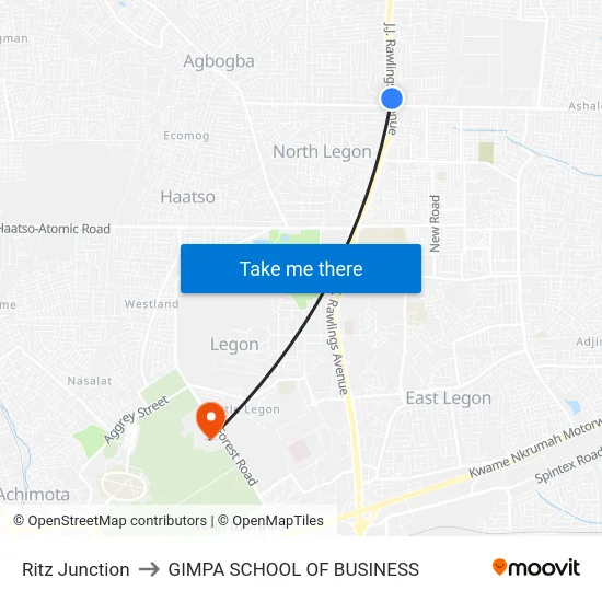 Ritz Junction to GIMPA SCHOOL OF BUSINESS map