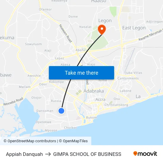 Appiah Danquah to GIMPA SCHOOL OF BUSINESS map