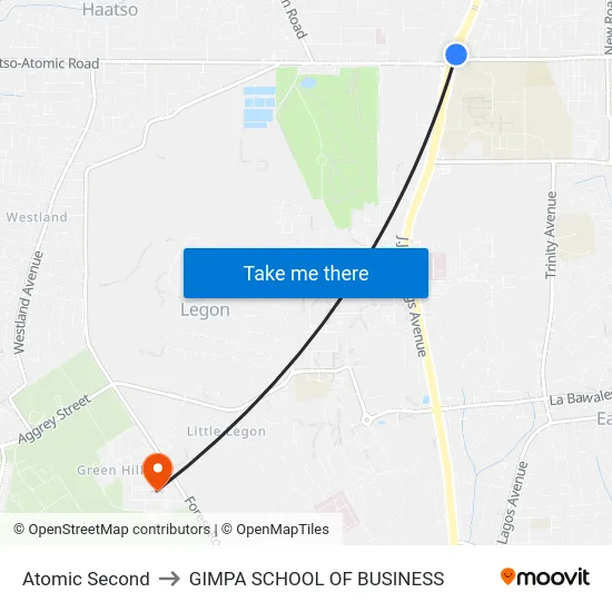 Atomic Second to GIMPA SCHOOL OF BUSINESS map