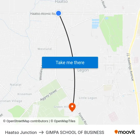 Haatso Junction to GIMPA SCHOOL OF BUSINESS map