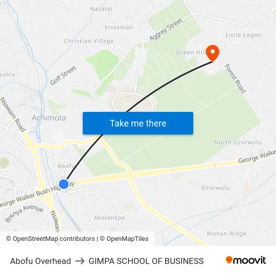 Abofu Overhead to GIMPA SCHOOL OF BUSINESS map