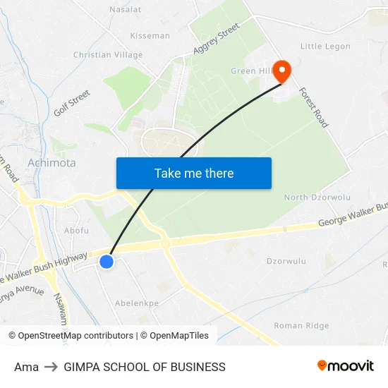 Ama to GIMPA SCHOOL OF BUSINESS map