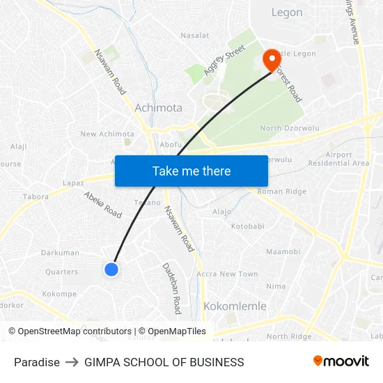 Paradise to GIMPA SCHOOL OF BUSINESS map