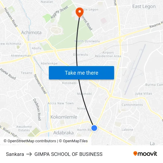 Sankara to GIMPA SCHOOL OF BUSINESS map