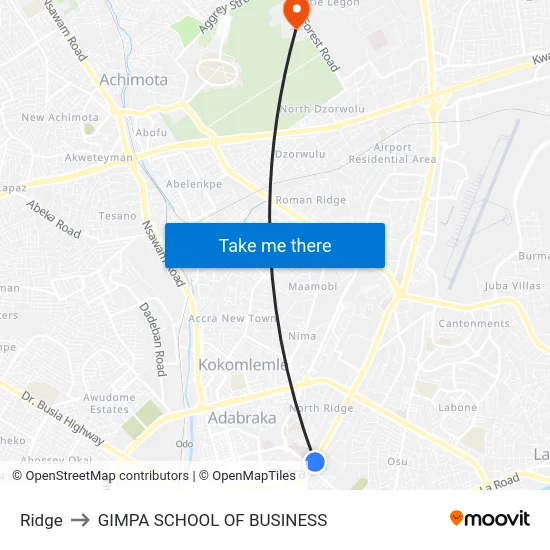Ridge to GIMPA SCHOOL OF BUSINESS map