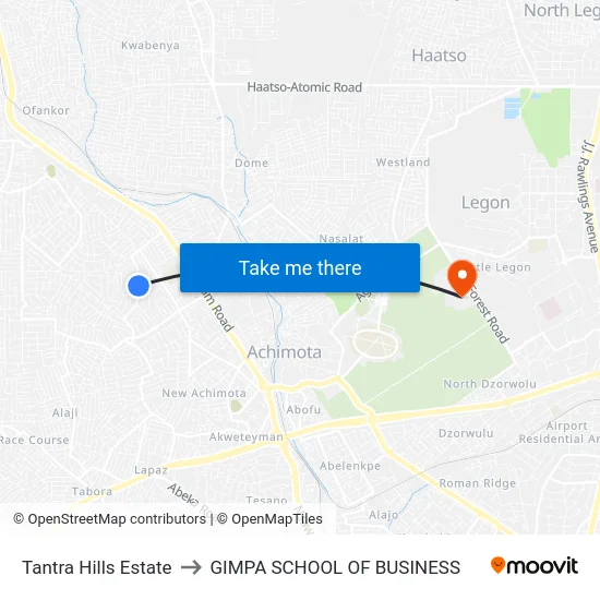 Tantra Hills Estate to GIMPA SCHOOL OF BUSINESS map