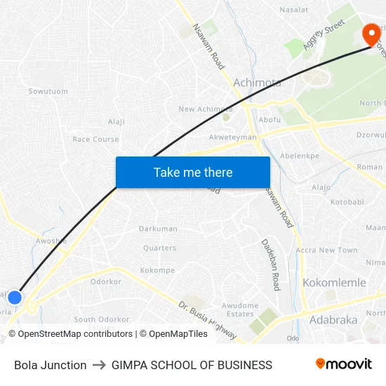 Bola Junction to GIMPA SCHOOL OF BUSINESS map