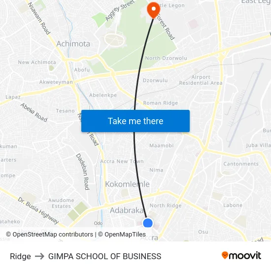 Ridge to GIMPA SCHOOL OF BUSINESS map