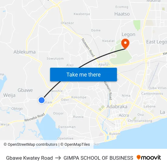 Gbawe Kwatey Road to GIMPA SCHOOL OF BUSINESS map