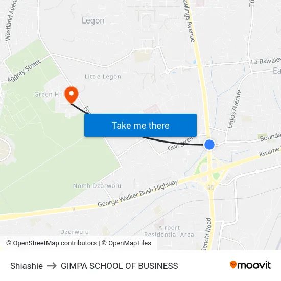 Shiashie to GIMPA SCHOOL OF BUSINESS map