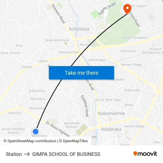 Station to GIMPA SCHOOL OF BUSINESS map