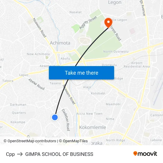 Cpp to GIMPA SCHOOL OF BUSINESS map