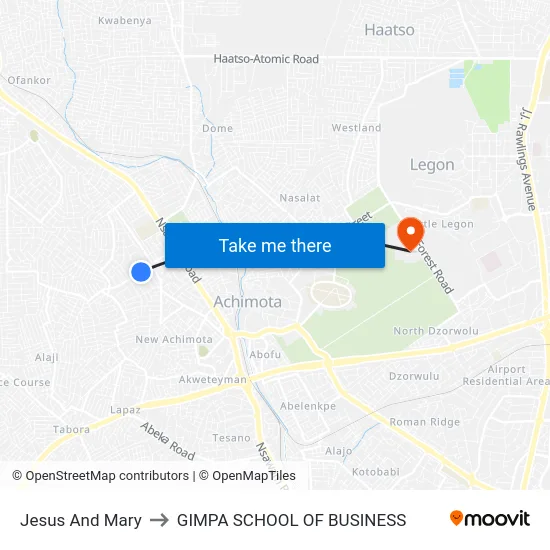 Jesus And Mary to GIMPA SCHOOL OF BUSINESS map