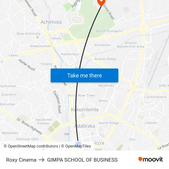 Roxy Cinema to GIMPA SCHOOL OF BUSINESS map
