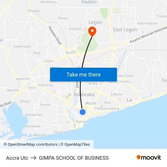 Accra Utc to GIMPA SCHOOL OF BUSINESS map