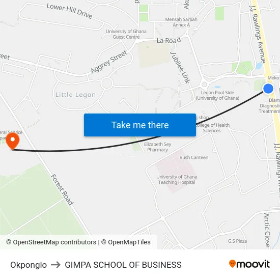 Okponglo to GIMPA SCHOOL OF BUSINESS map