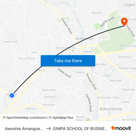 Awoshie Amangoase to GIMPA SCHOOL OF BUSINESS map