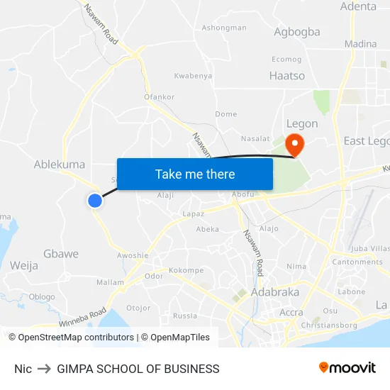 Nic to GIMPA SCHOOL OF BUSINESS map