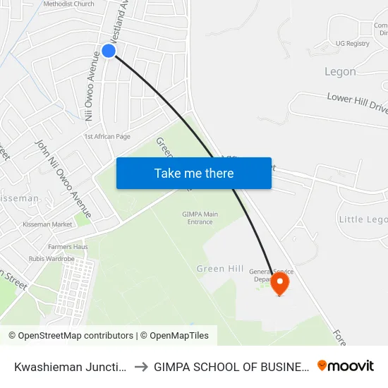 Kwashieman Junction to GIMPA SCHOOL OF BUSINESS map