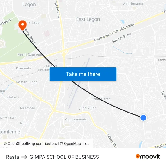 Rasta to GIMPA SCHOOL OF BUSINESS map