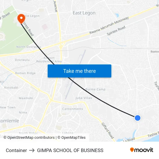 Container to GIMPA SCHOOL OF BUSINESS map