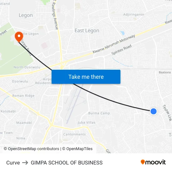 Curve to GIMPA SCHOOL OF BUSINESS map