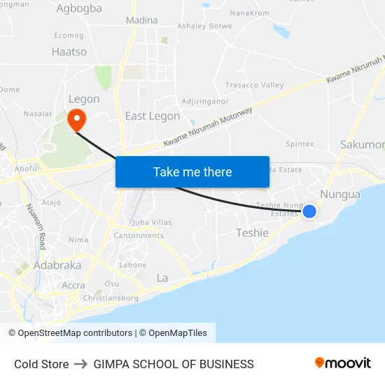 Cold Store to GIMPA SCHOOL OF BUSINESS map