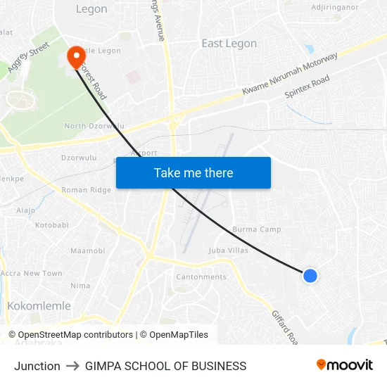 Junction to GIMPA SCHOOL OF BUSINESS map