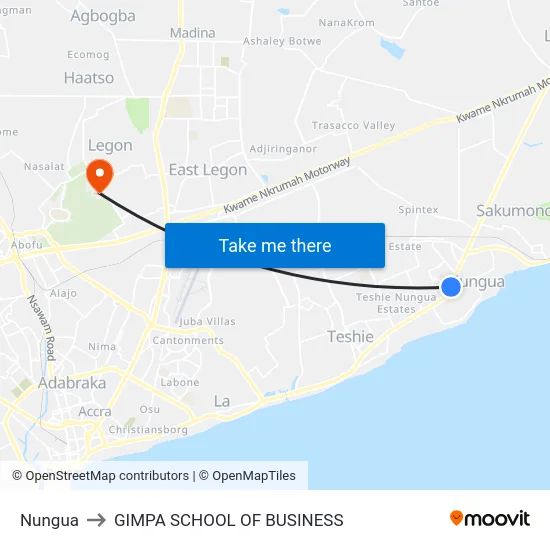 Nungua to GIMPA SCHOOL OF BUSINESS map