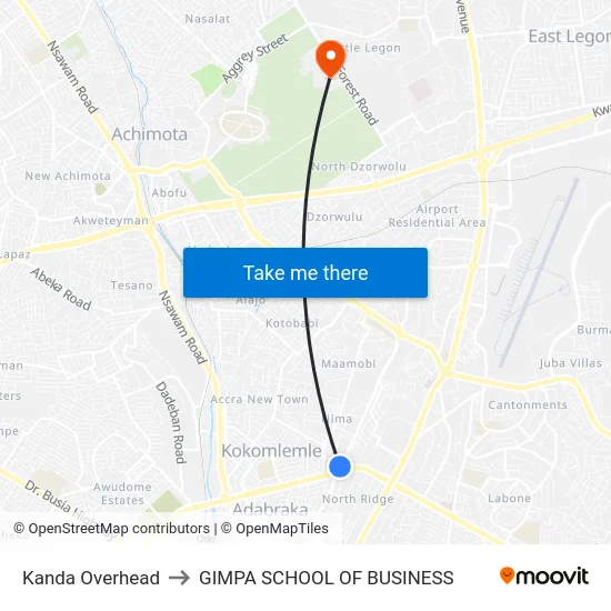 Kanda Overhead to GIMPA SCHOOL OF BUSINESS map