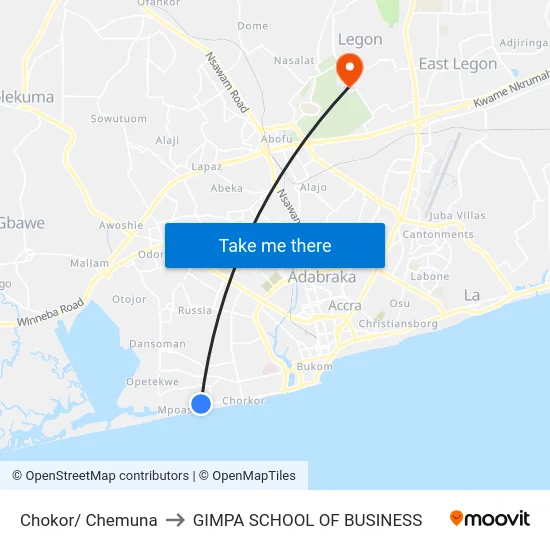 Chokor/ Chemuna to GIMPA SCHOOL OF BUSINESS map