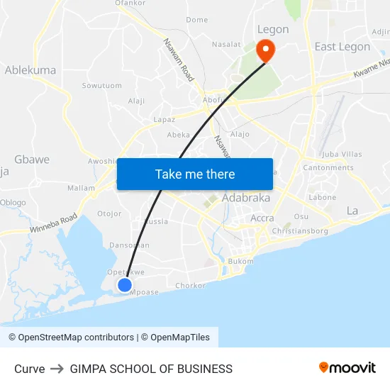 Curve to GIMPA SCHOOL OF BUSINESS map