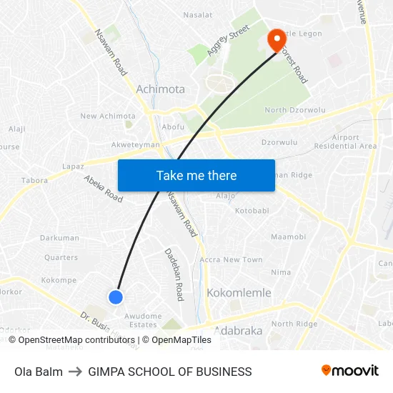 Ola Balm to GIMPA SCHOOL OF BUSINESS map